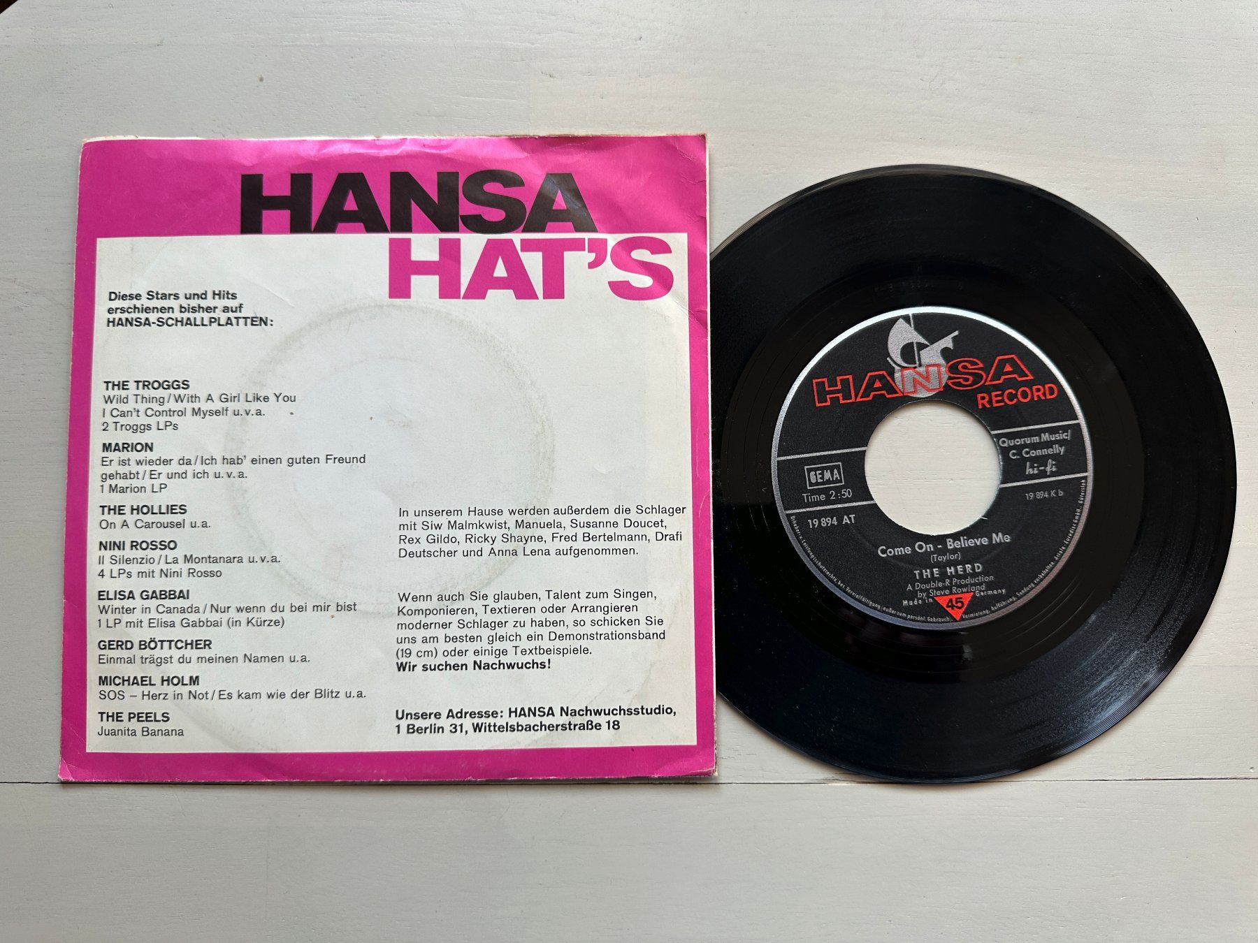 Dischi in vinile: THE HERD PETER FRAMPTON tolle Single Paradise Lost 60's Hit – Usato da Basel venduto da Partridge 1