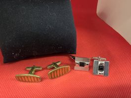 Manschettenknöpfe Set Retro Goldfarben Orange und Silberfarb