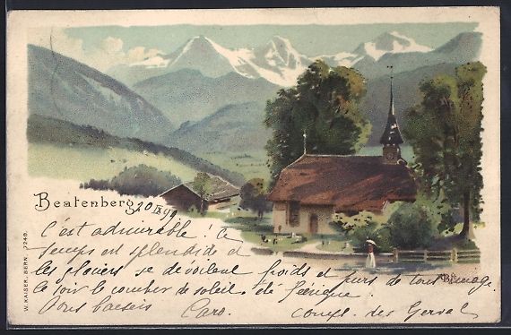Cartoline postali: Litho Beatenberg, Partie an der Dorfkirc – Usato da Berlin venduto da bartko-reher
