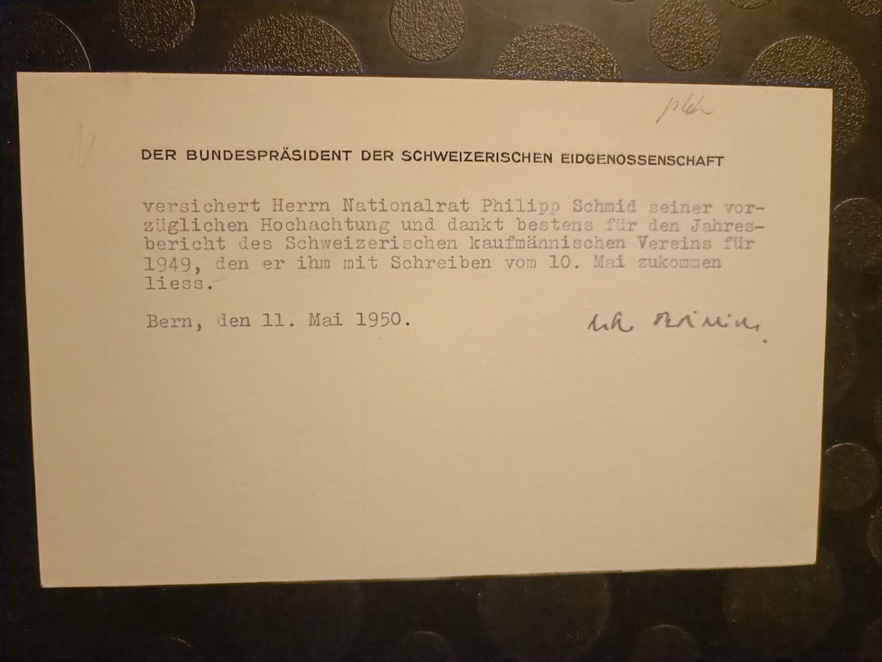 Autografi: Max Petitpierre - Alt Bundesrat - handsigniert 1950 – Usato da Menziken venduto da Artographs