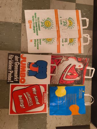 8 vintage Papiertaschen Migros Coop Jumbo Denner