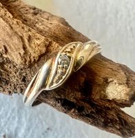 Zarter Vintage Silberring 925 teilvergoldet mit Zirkonia G60