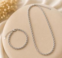 🤍 Collier + bracelet argentés maille torsadée – NEUFS 🤍