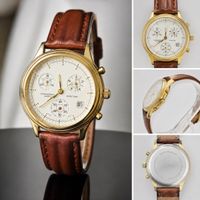 Herren Chronograph Quarz 36.8mm Lederarmband Goldfarben