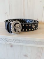 Ceinture Versace Cuir Noir Clous Tête Méduse