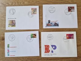 Ersttagsbriefe mit Briefmarken, gestempelt, 4 Stück