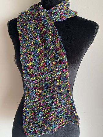 Bunter Strickschal, handgemacht, Frühlingsfarben, 21x105 cm