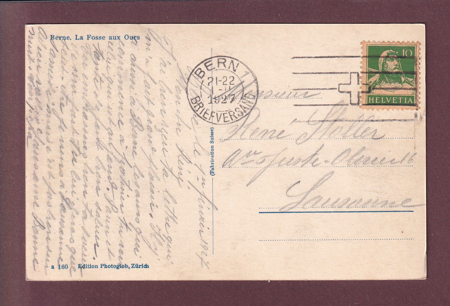 Cartoline postali: BERN - Bärengraben - 1927 – Usato da Pully venduto da nicecards 1