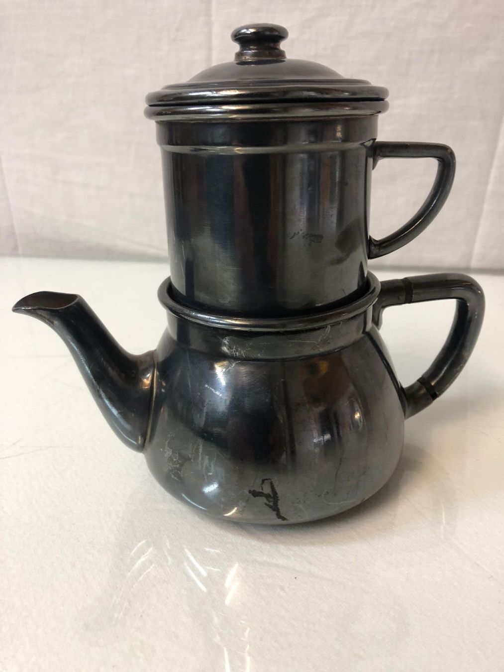 Macchine per caffè & Macchine per espresso: Espressokocher von WISKEMANN "MODELE BREVETE" versilbert – Usato da Brunnen venduto da Allerwaren 1