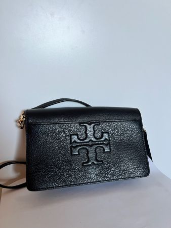 Tory Burch – Schwarze Leder-Crossbody mit grossem Logo