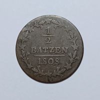 1/2 Batzen 1808 Aargau s-ss