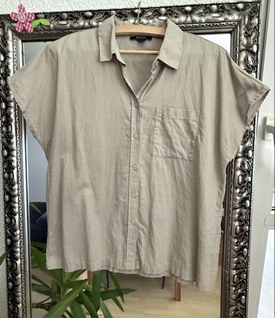 Damenbluse kurzarm beige Gr.40/42 Leinen/Baumw.NEU