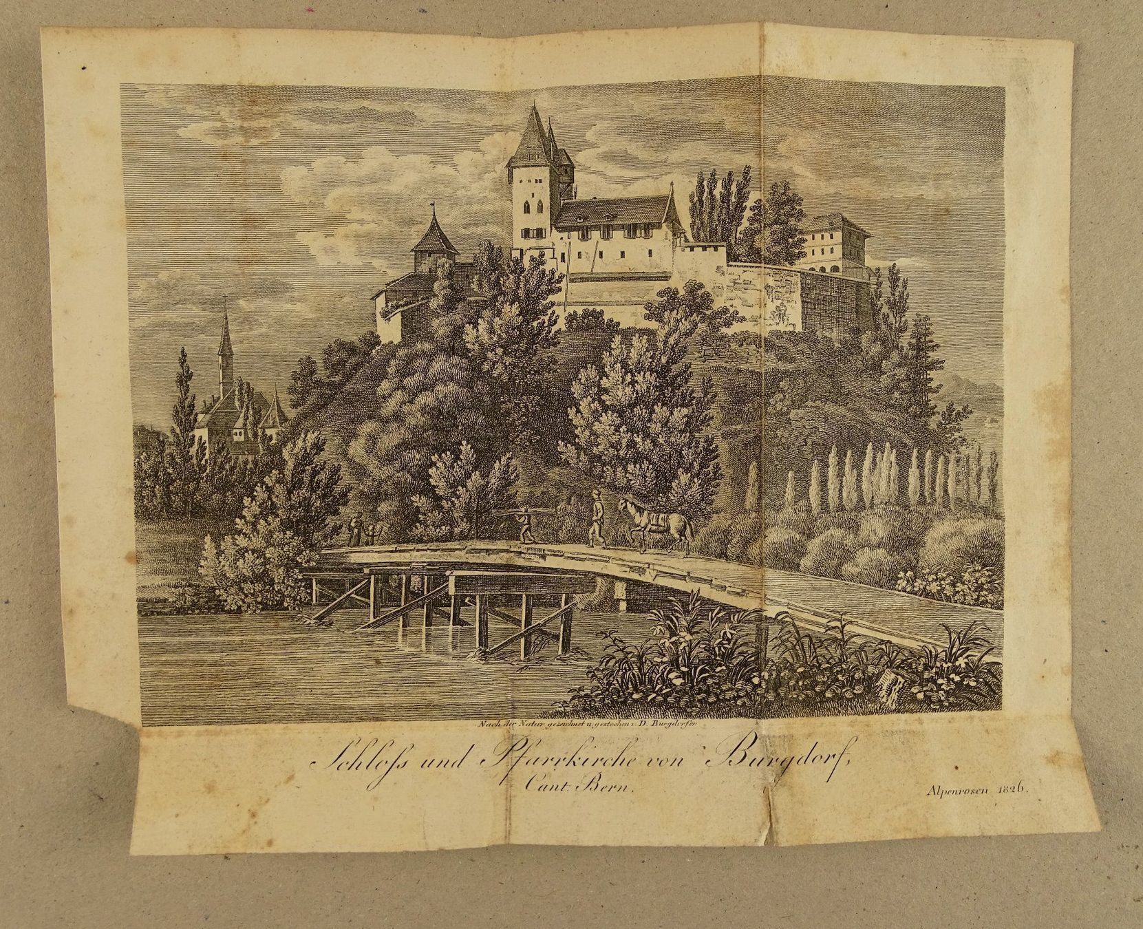 Stiche: BURGDORF, KUPFERSTICH 1826 – Gebraucht aus Grüningen von Kartensammler 1