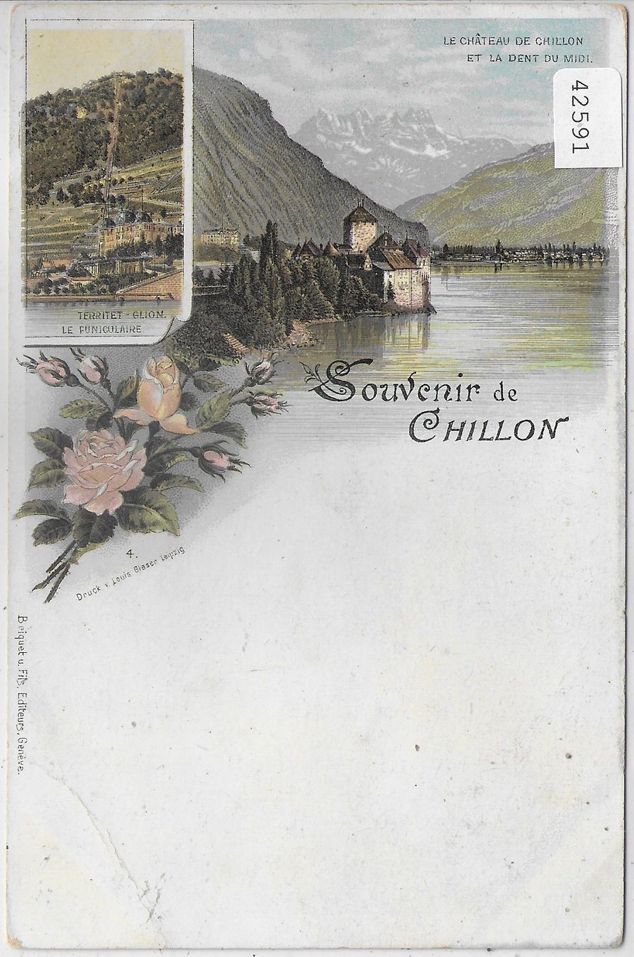 Cartoline postali: Souvenir de Chillon - Litho – Difettoso da Ettingen venduto da Kartenplanet