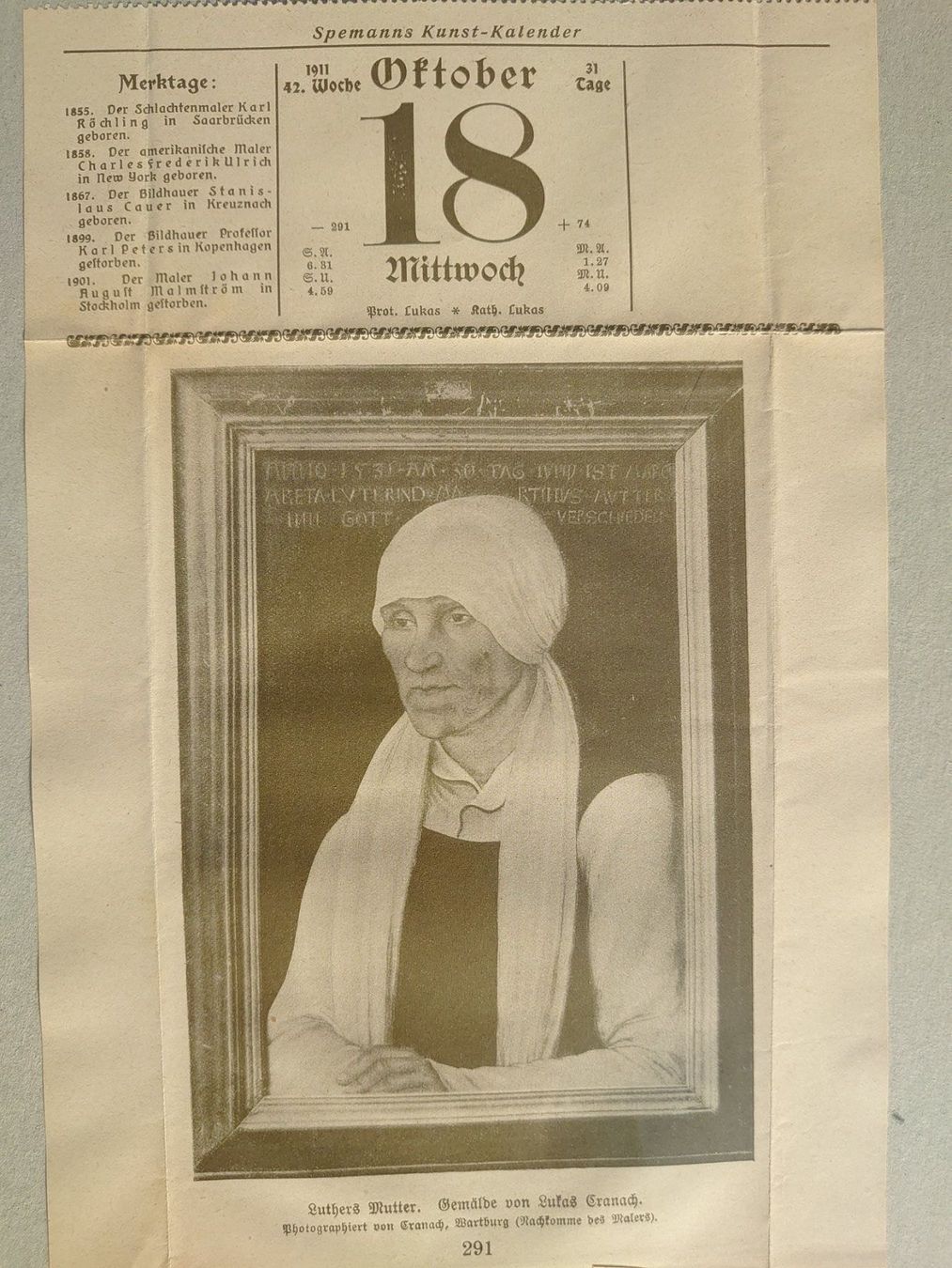 Foto & Immagini: Kalenderblatt Luthers Mutter 18.10.1911 – Usato da Abtwil SG venduto da rabbit64 2