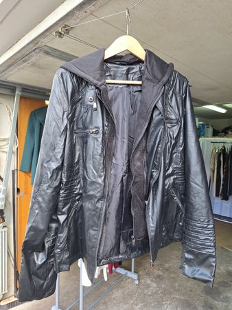 Kunstlederjacke Damen Schwarz Grösse XL mit Kapuze
