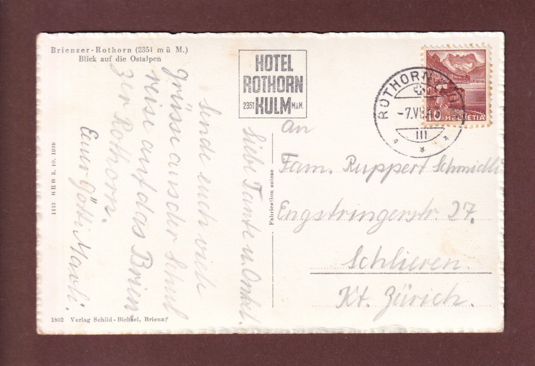 Ansichtskarten: BRIENZER-ROTHORN - 1943 – Gebraucht aus Pully von nicecards-shop 1