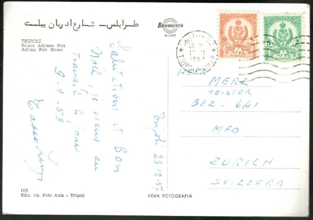 Cartoline postali: AK Tripoli 1957 – Usato da Zürich venduto da Tolima194 1