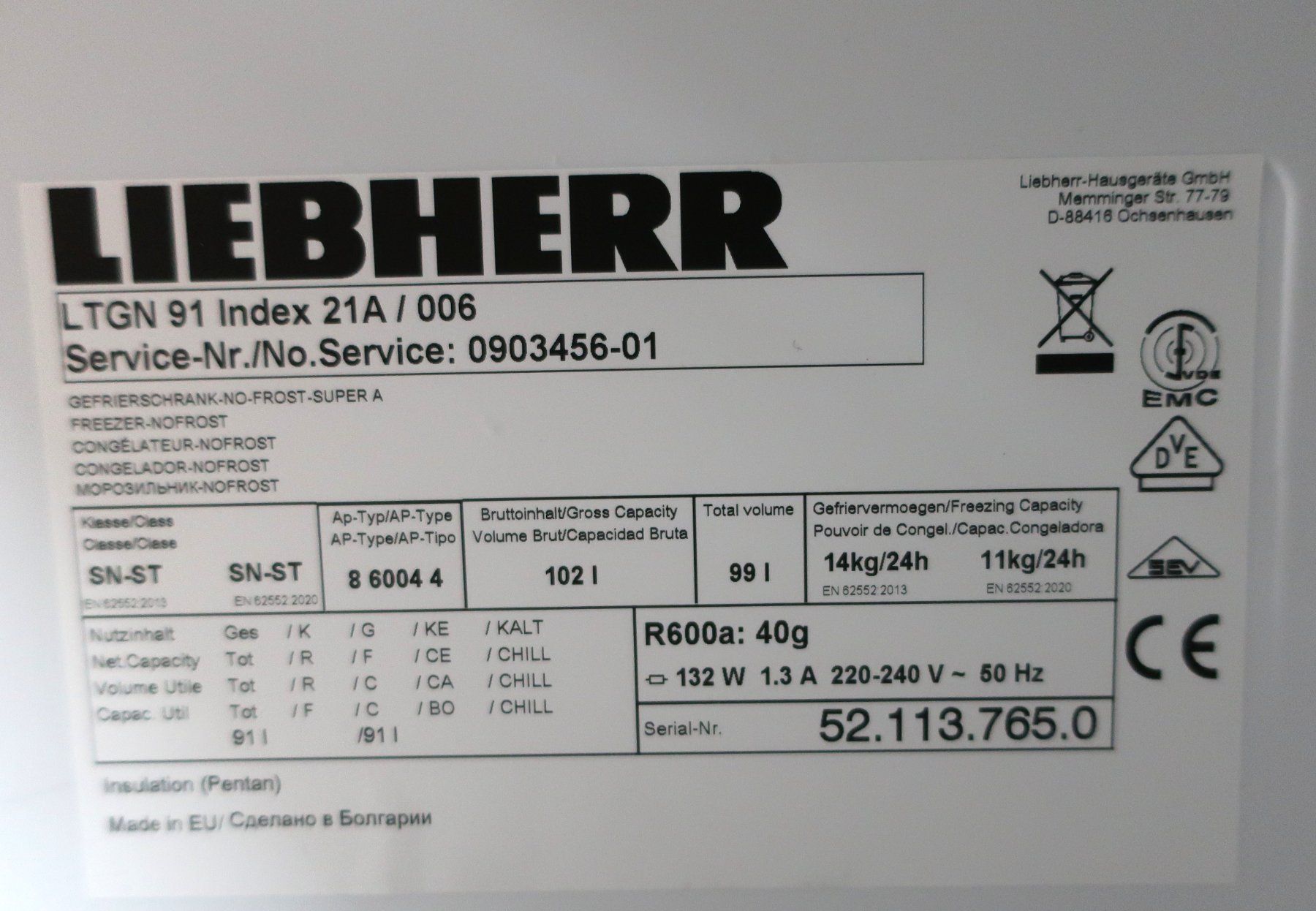 Liebherr Gefrierschrank: LIEBHERR Gefrierschrank – Gebraucht aus Volketswil von brockipfannenstil 9