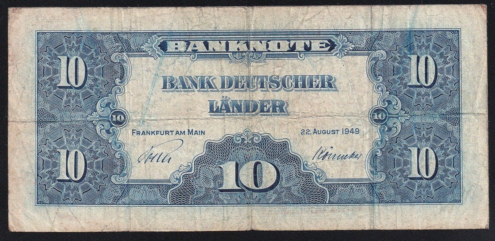 Banconote: Deutschland 10 Mark 1949 – Usato da Brugg AG venduto da banknoten_muesli 1