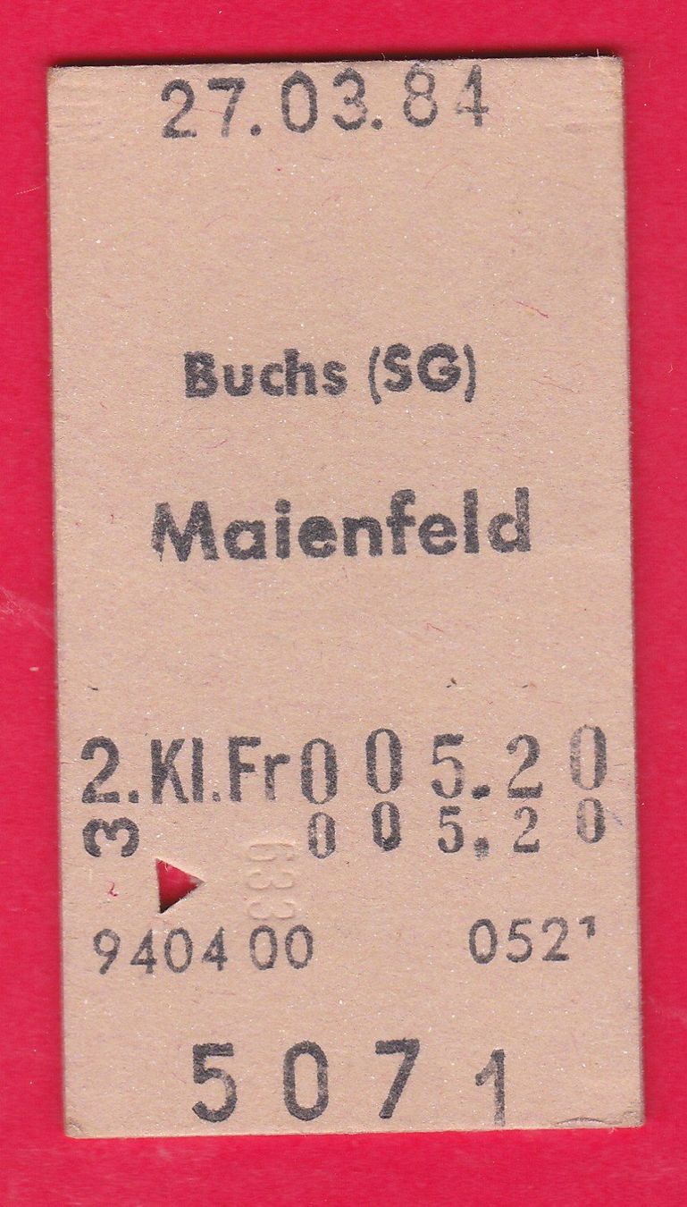 Tickets: KARTON BILLETT, BUCHS(SG) - MAIENFELD, 2.KLASSE, EINFACH – Gebraucht aus Oberrieden von Gebirgsstelze