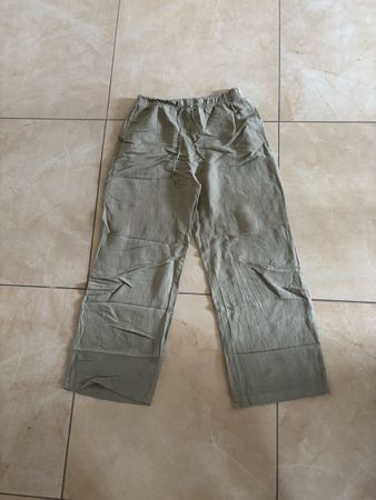 PANTALON VERT EN LIN MÉLANGÉ 