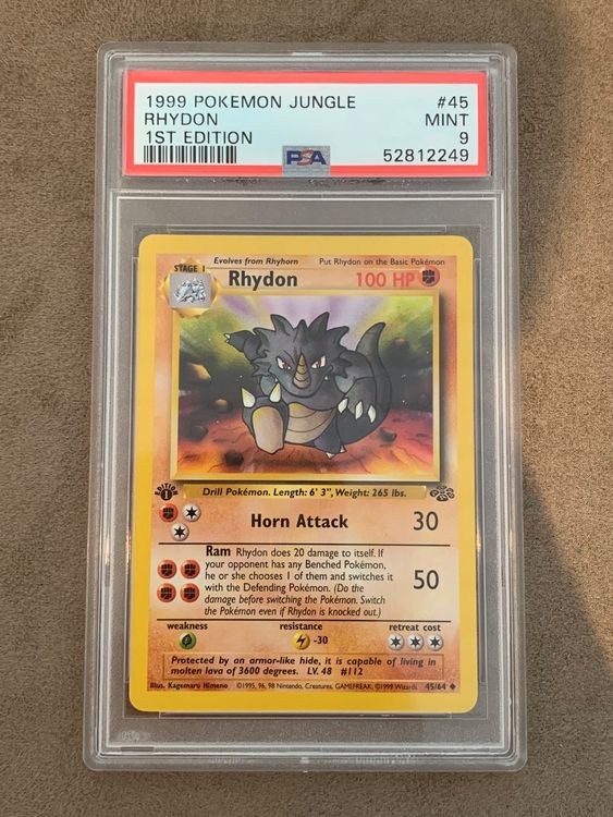 45/64 PSA 9 *1.Edition Rhydon ENG Pokemon Jungle Dschungel (Gebraucht ...