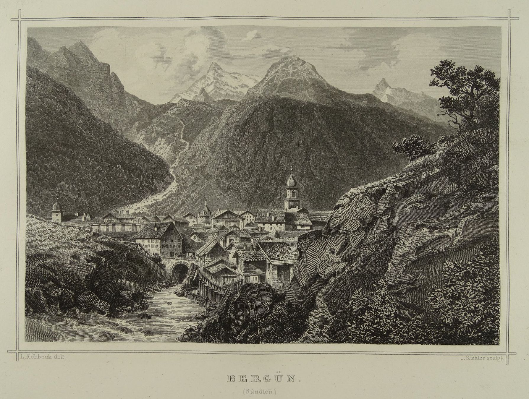 Stiche: BERGÜN, STAHLSTICH NACH ROHBOCK 1870 – Gebraucht aus Grüningen von Kartensammler 1