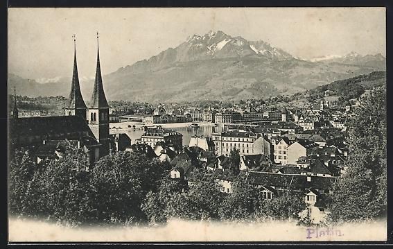 Ansichtskarten: Luzern, Teilansicht mit Kirche und Pilat – Gebraucht aus Berlin von bartko-reher