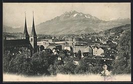 Luzern, Teilansicht mit Kirche und Pilat