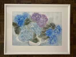 GEMÄLDE   AQUARELL SIGNIERT 1989 HORTENSIEN