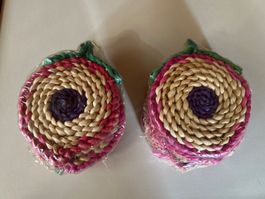 2 x 4 Untersetzer handgeflochten Blumenform neu