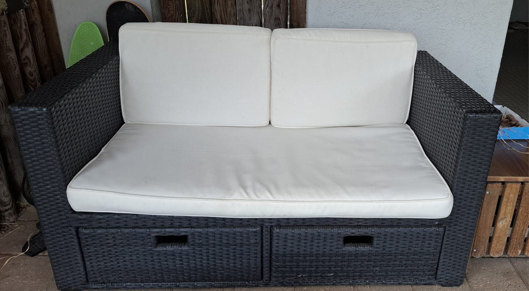 Divani: Gartensofa Polyrattan schwarz mit Schubladen Sitzfl. Weiss – Usato da Oberönz venduto da AntoK