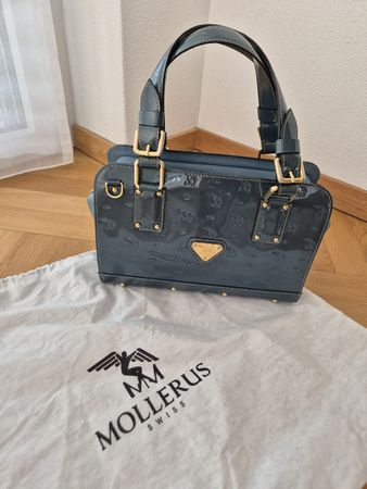 MAISON MOLLERUS Handtasche Lack / Leder – Blau/Grau