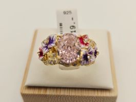 Silber Ring 925 Blumen Emaille Gr 55