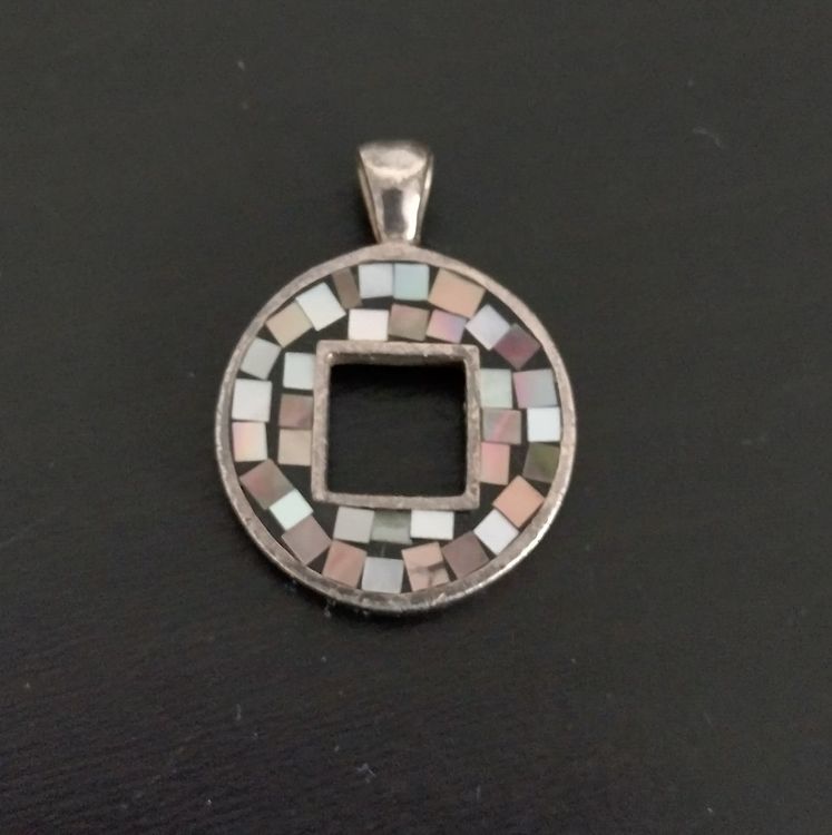 RUNDER ANHÄNGER SILBER 925 MIT PERLMUTT INLAY Kaufen auf Ricardo