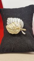 Elegante vintage Brosche Blätter mit Perle, Herbst Chic!
