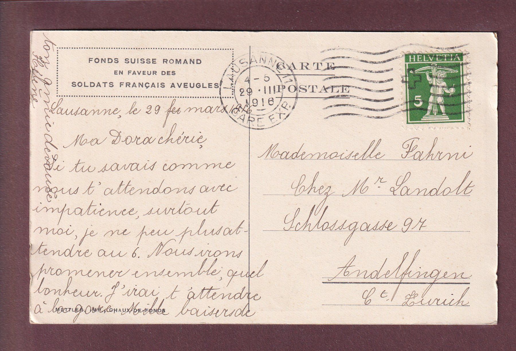 Cartes postales: AUX SOLDATS AVEUGLES - 1916 – D'occasion à Pully par nicecards 1