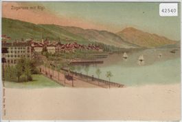 Zugersee mit Zug und Rigi - Litho
