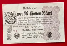 DEUTSCHES REICH BANKNOTE 2 MILLIONEN MARK INFLATION 1923