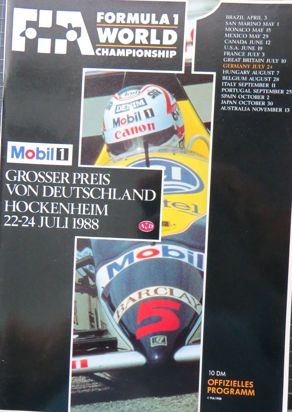 Dokumente: Programm Formel 1 in Hockenheim von 1988 inkl. Eintr.karte – Gebraucht aus Ettingen von campione_1