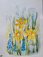 Aquarell Narzissen und Traubenhyazinthen - Frühling!