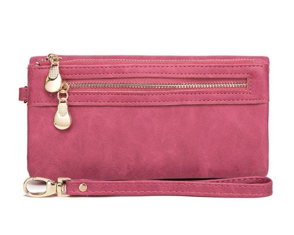 Portefeuille Femme Grande Capacité KEWUF - 3 Volets, Matelassé Losanges Rose, Multi-Compartiments