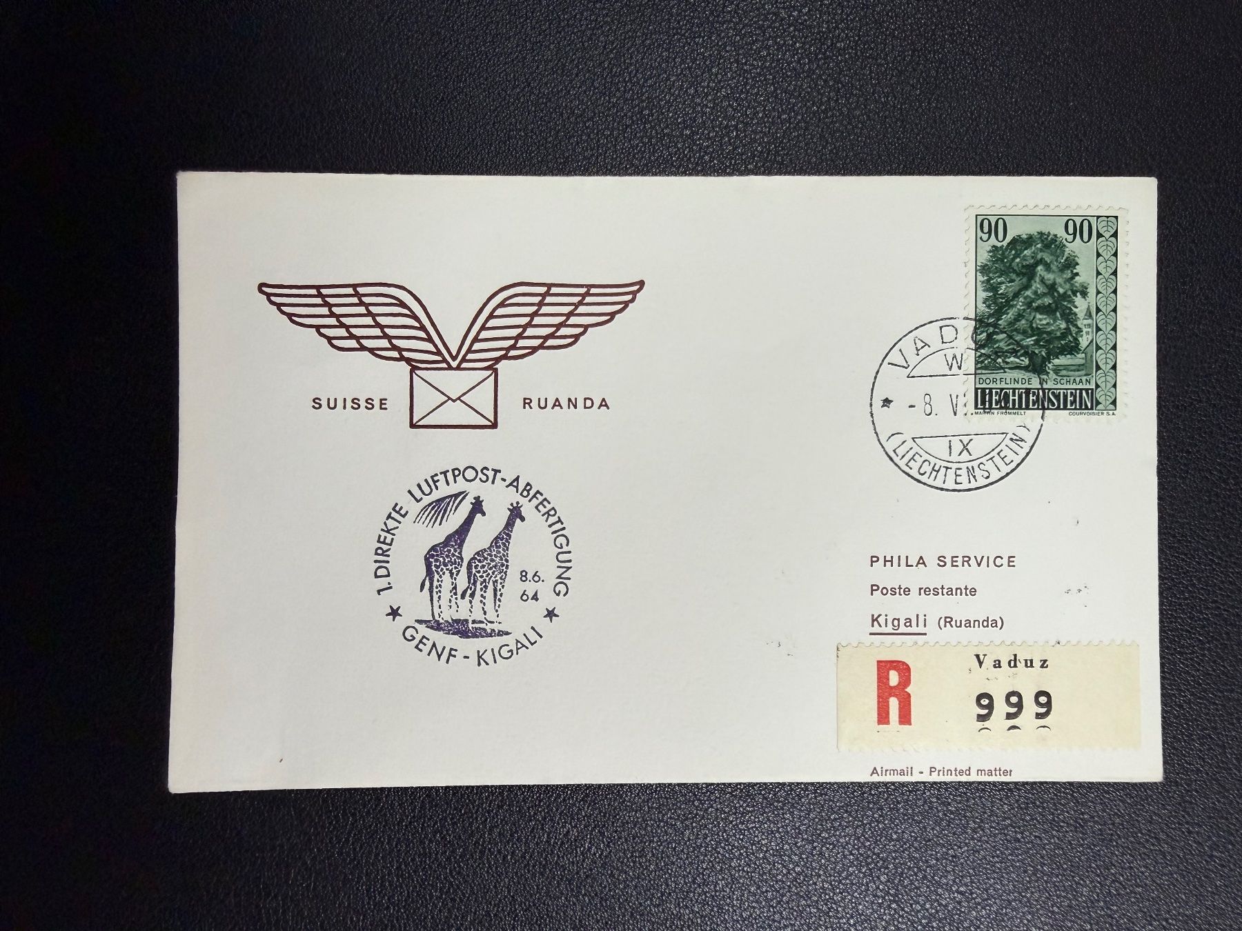 Tutti i francobolli: Erste direkte Luftpost Genf - Kigali ab FL 1964 – Usato da oberrüti venduto da jeanmei