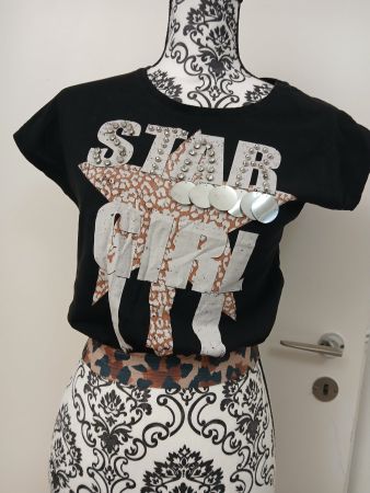Schwarzes T-Shirt "Star Girl" mit Pailletten Gr. M