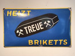 Heizt treue Briketts Emailschild original plaque ab 1.- 