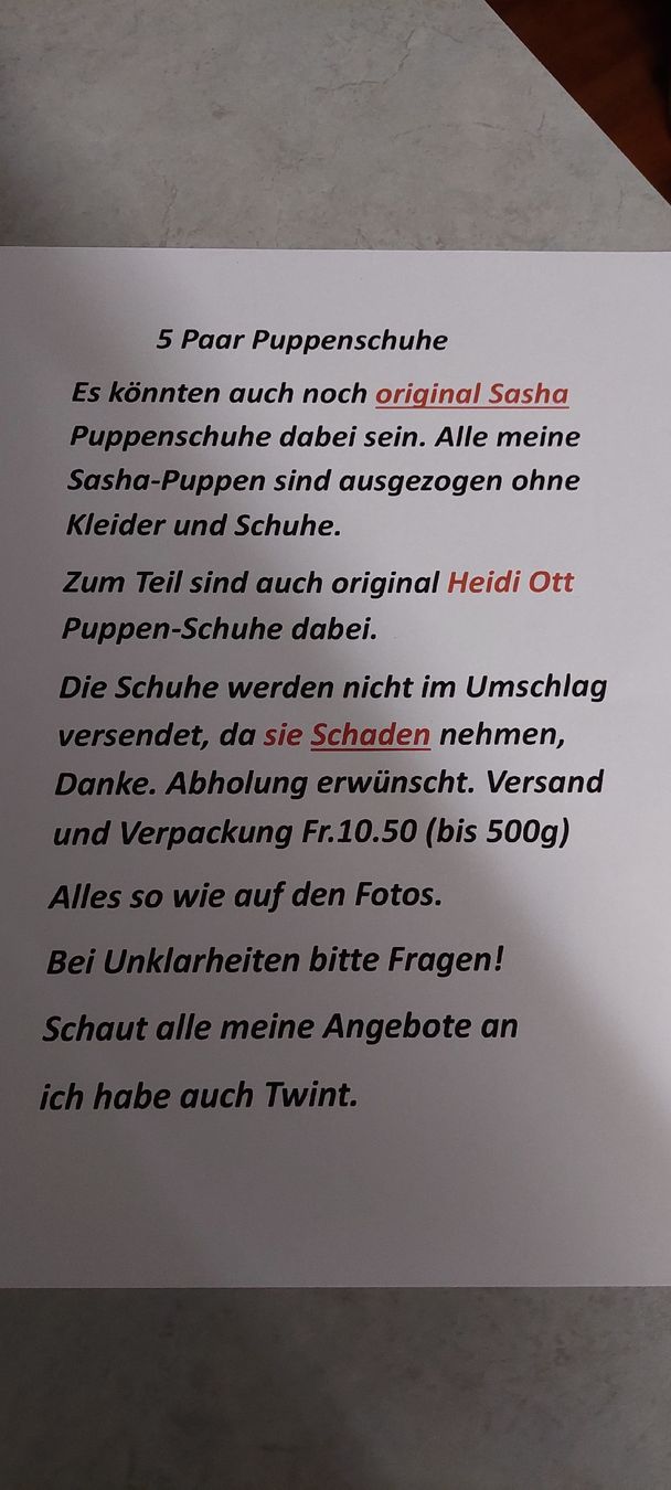 Sasha Morgenthaler Bambole: 5Paar Puppenschuhe H. Ott  evt.Sasha – Usato da Muri AG venduto da nindo1 7