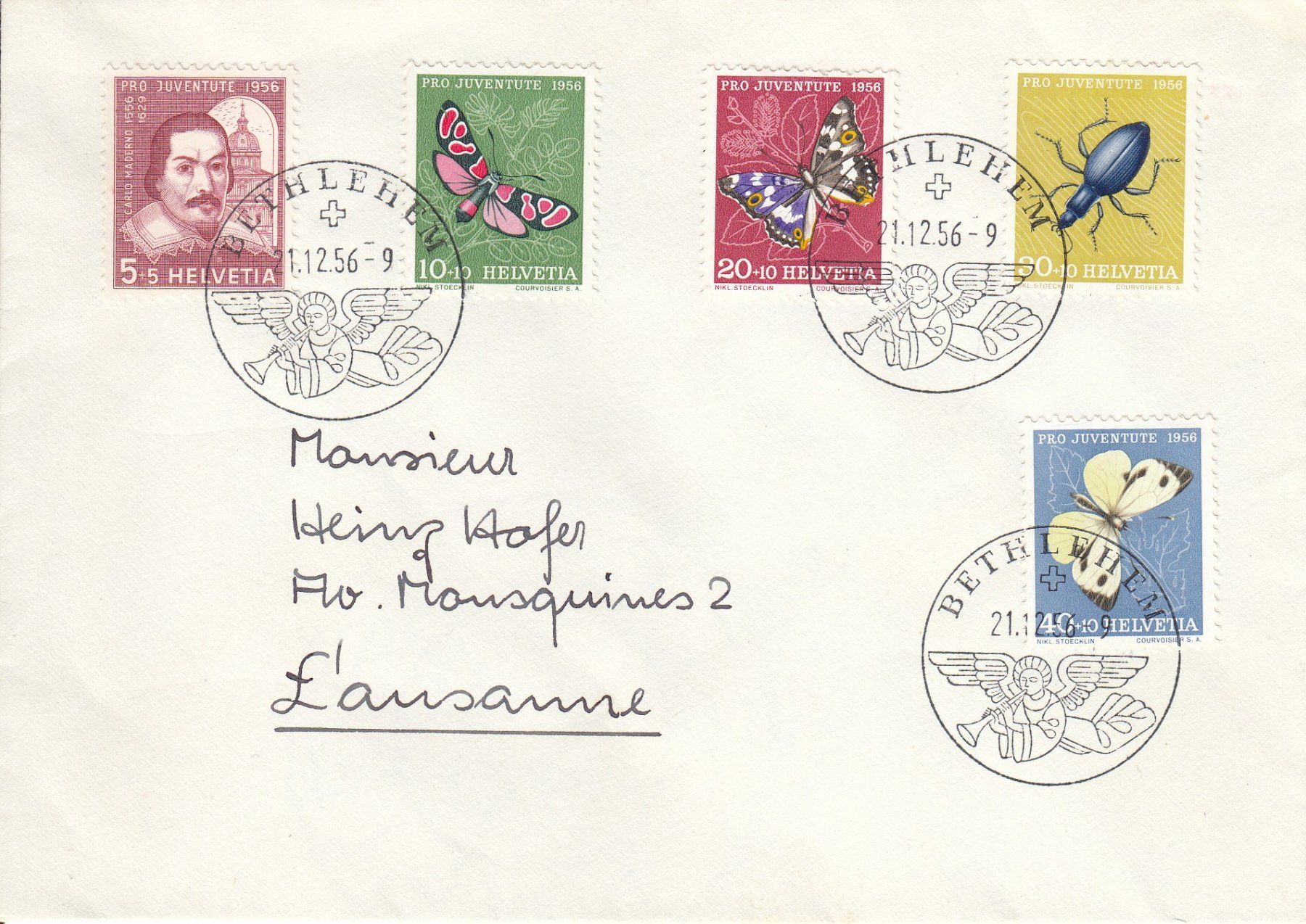 Tutti i francobolli: 1956 Pro Juventute Stempel Bethlehem 21.12.1956 – Usato da Spreitenbach venduto da Mustang_1105