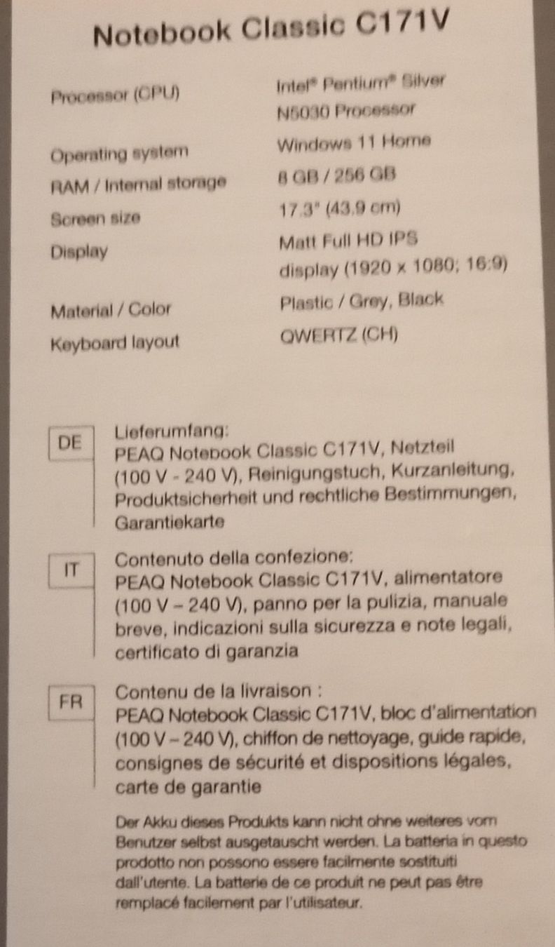 Peaq Notebook: Neues Notebook PEAQ – Nuovo e nell'imballaggio originale da Muri AG venduto da Mad_Lady76 3