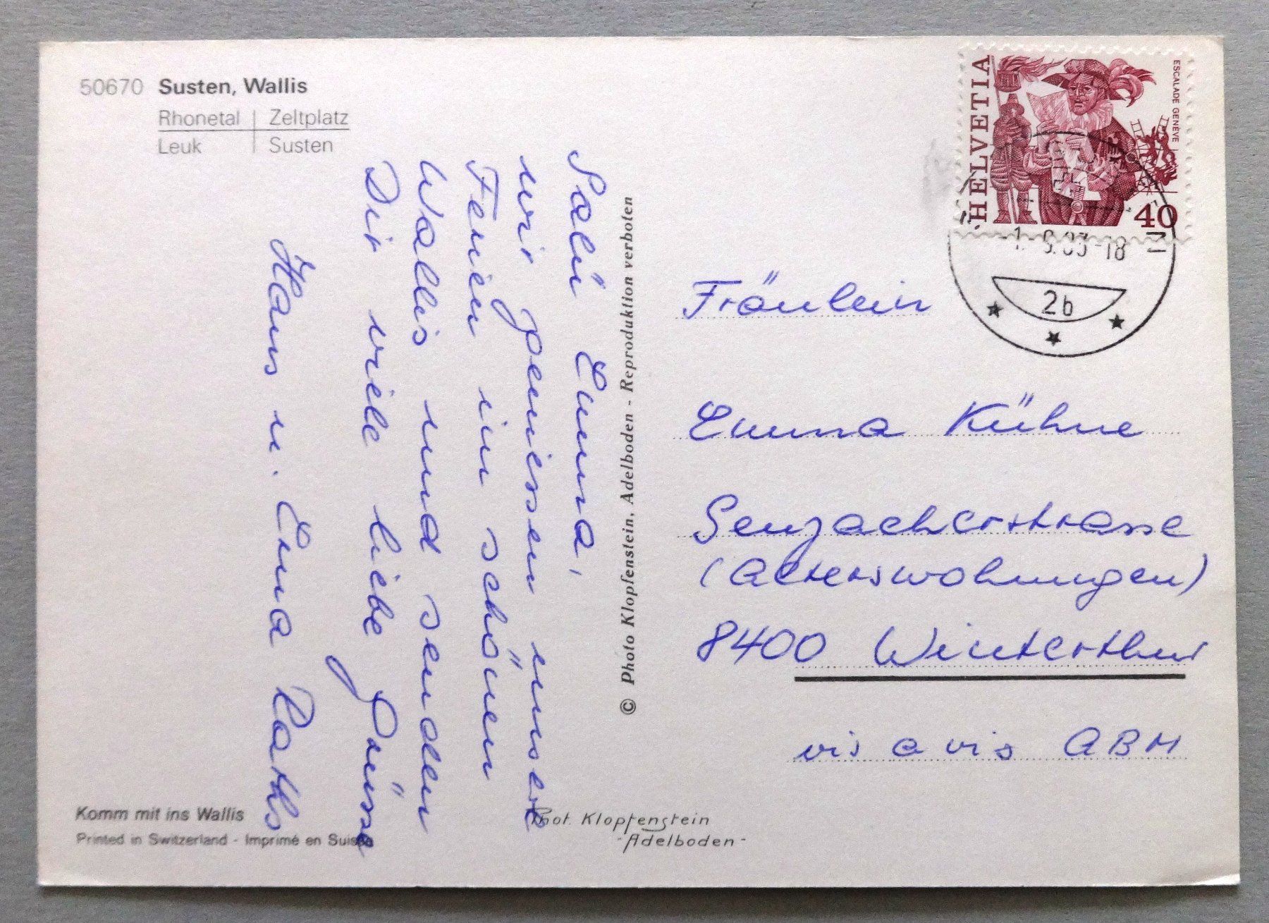 Cartoline postali: Susten, Wallis – Usato da Fétigny venduto da Billy2miny 1